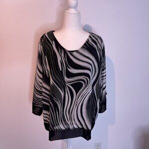 Chico's Easywear Black & White 3/4 Sleeve Blouse size XL (Chico's 3)